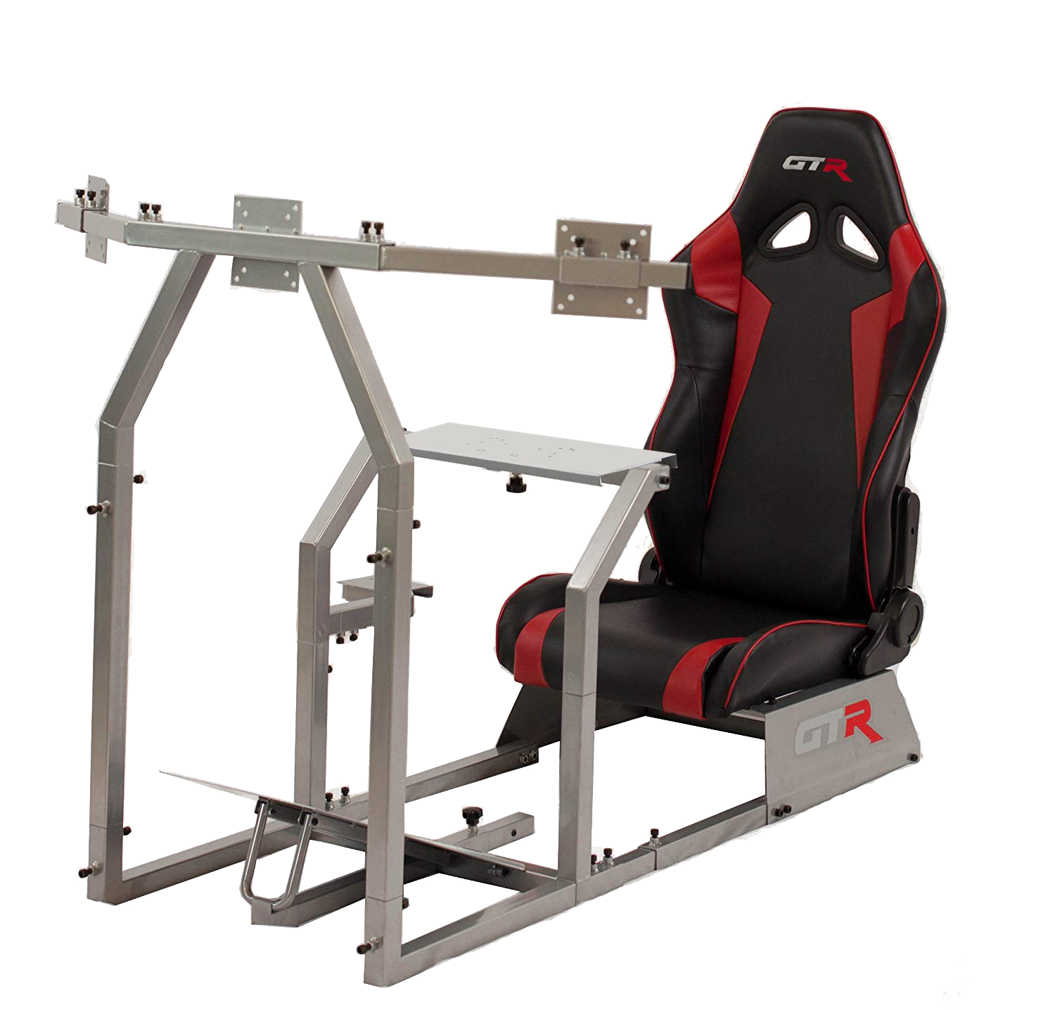 GTA-F Model Silver Frame with Black/Red Seat & Triple Monitor Mount