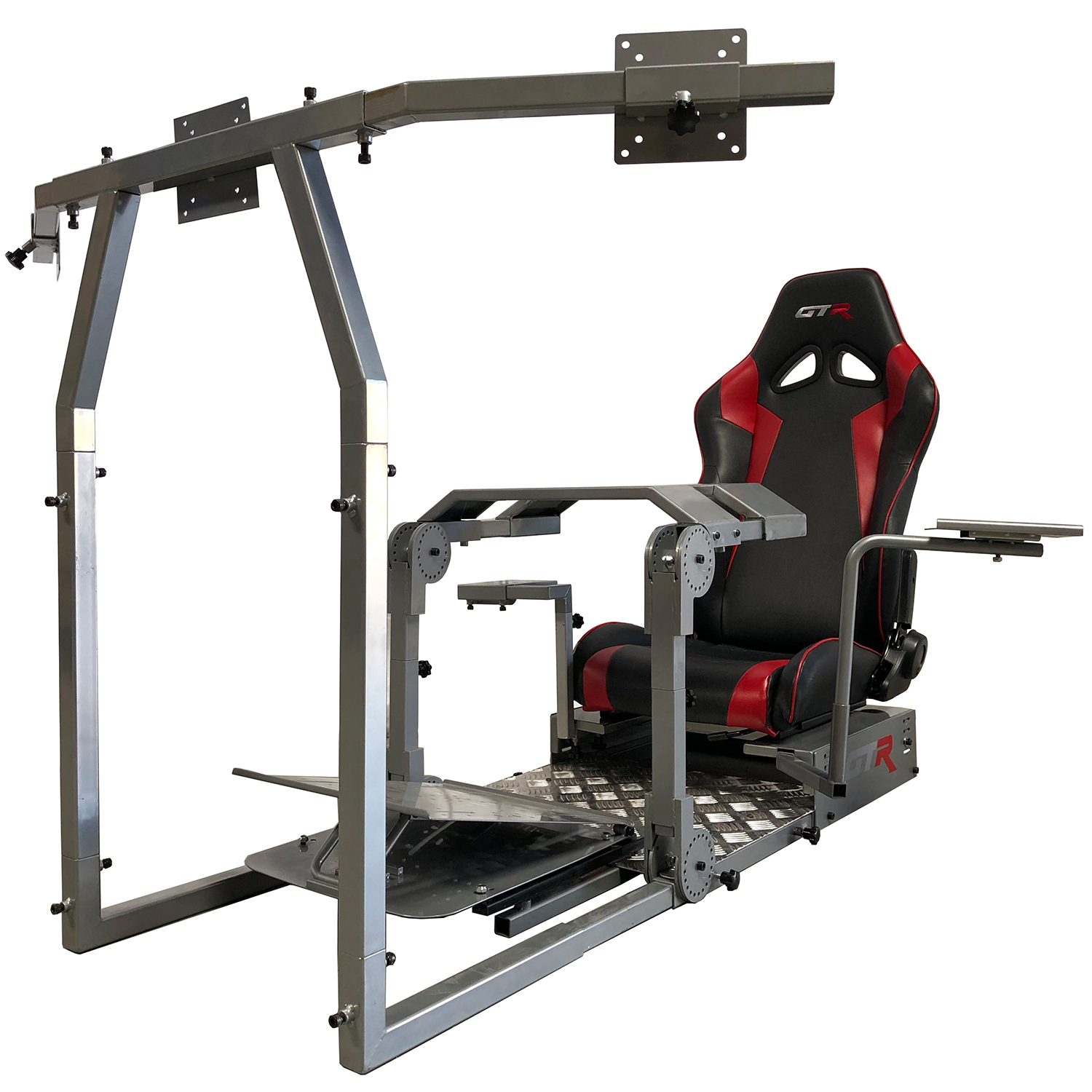 GTA Pro Model Silver Frame with Black/Red Seat and triple monitor stand